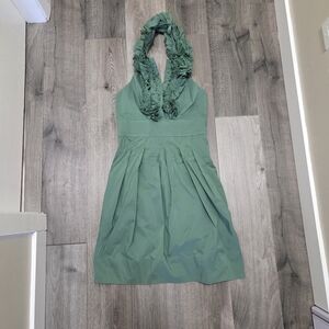 Y2K BCBGMaxAzria Green Ruffle Cotton Blend Green Halter Dress